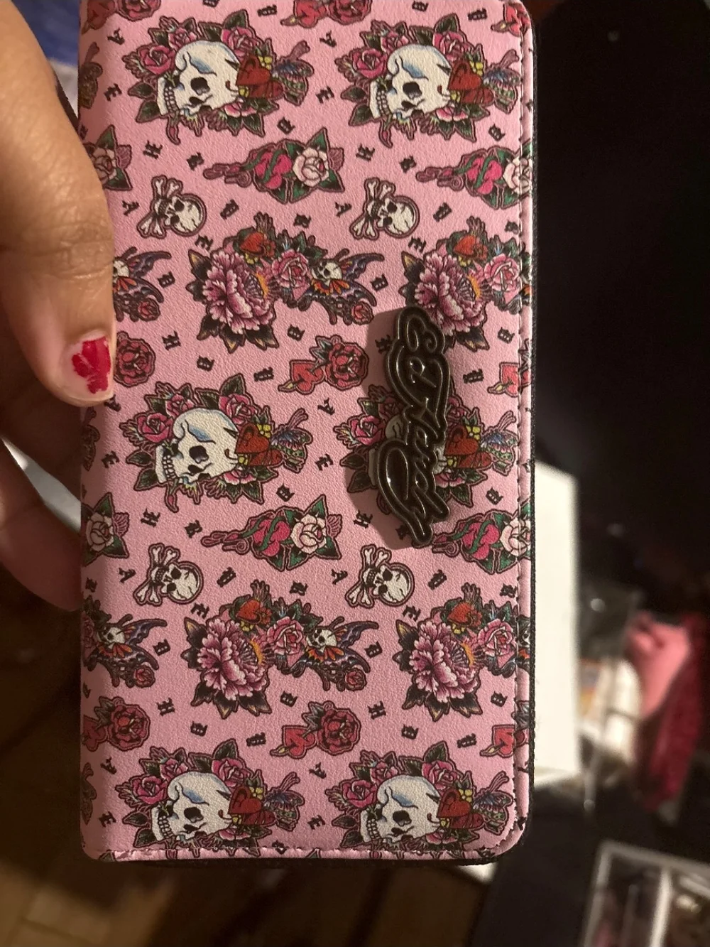 Ed Hardy Pink Skull & Floral Wallet